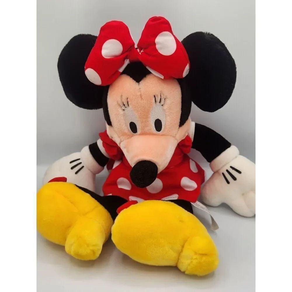 Disney Store Minnie Mouse Doll Stuffed Animal 18" Tall Red Dress Polka Dots